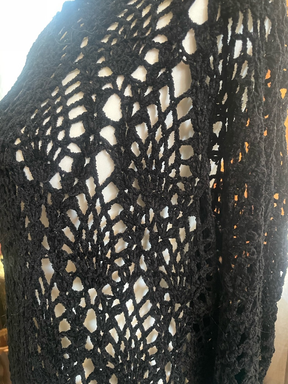 Vintage 90’s Boho Grunge Gothic Black Crochet Open-Knit Sweater Top dress Med - Picture 5 of 10